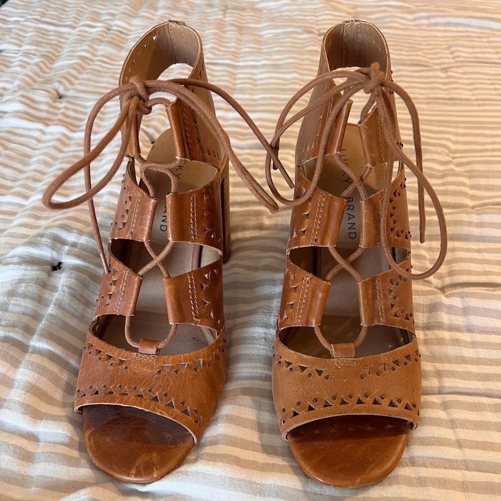 Lucky Brand Brown Leather Lace-Up Sandals